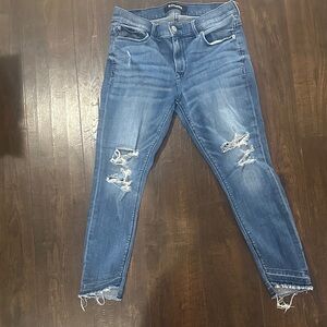 Express Blue Distressed Skinny Jeans